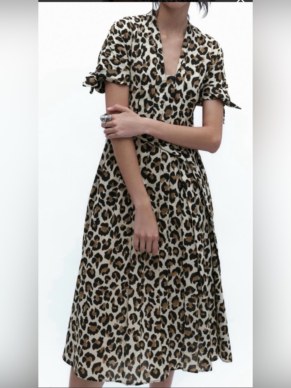 Leopard Print Shirt Dress with Tie Waist - Zara - L